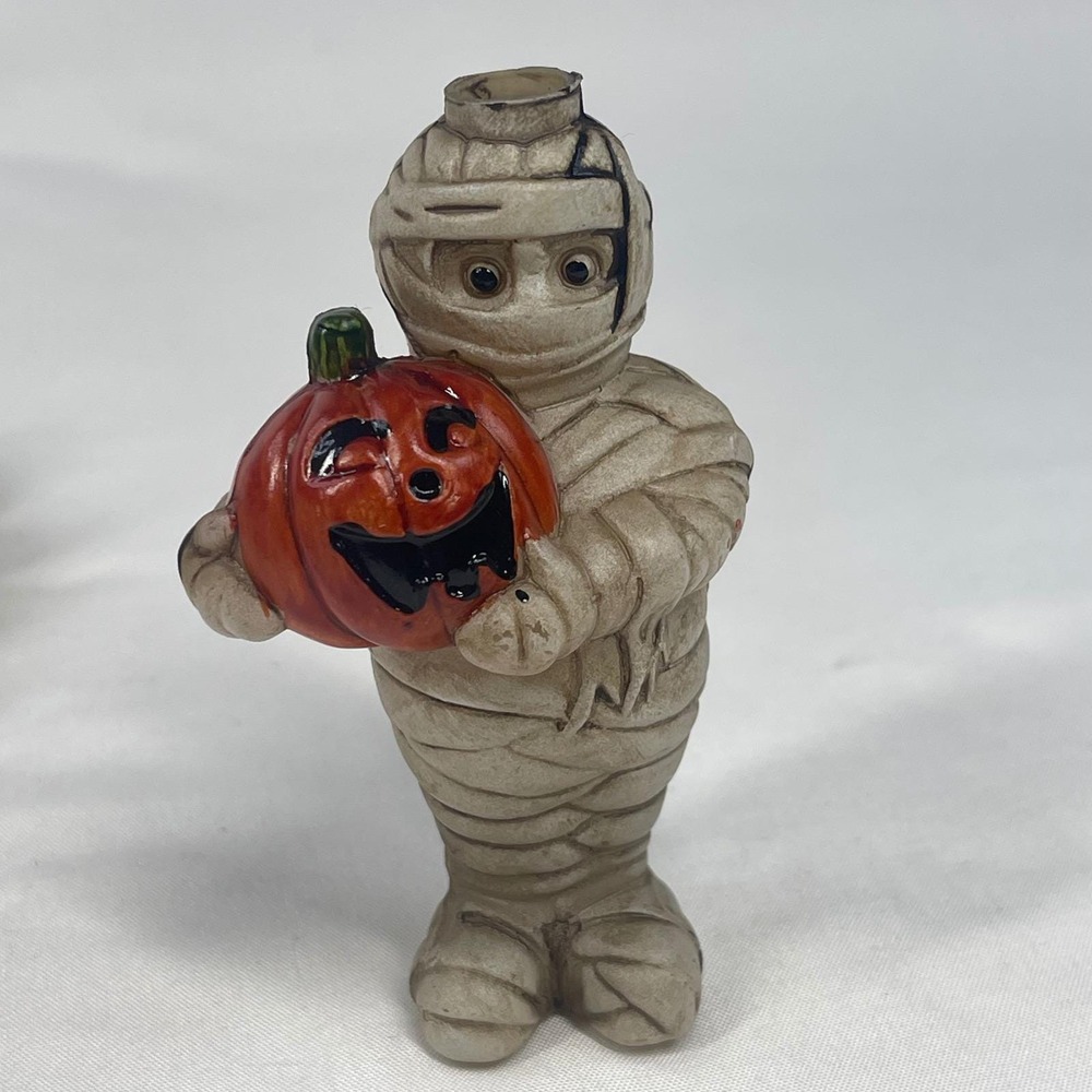 Vintage Halloween Mummy Blow Mold String Light Covers Set of 10 Pumpkin 3.25"